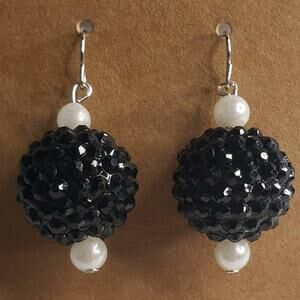 NEW Black Chunky Resin Bubblegum Ball Textured Sparkly Earrings Mod